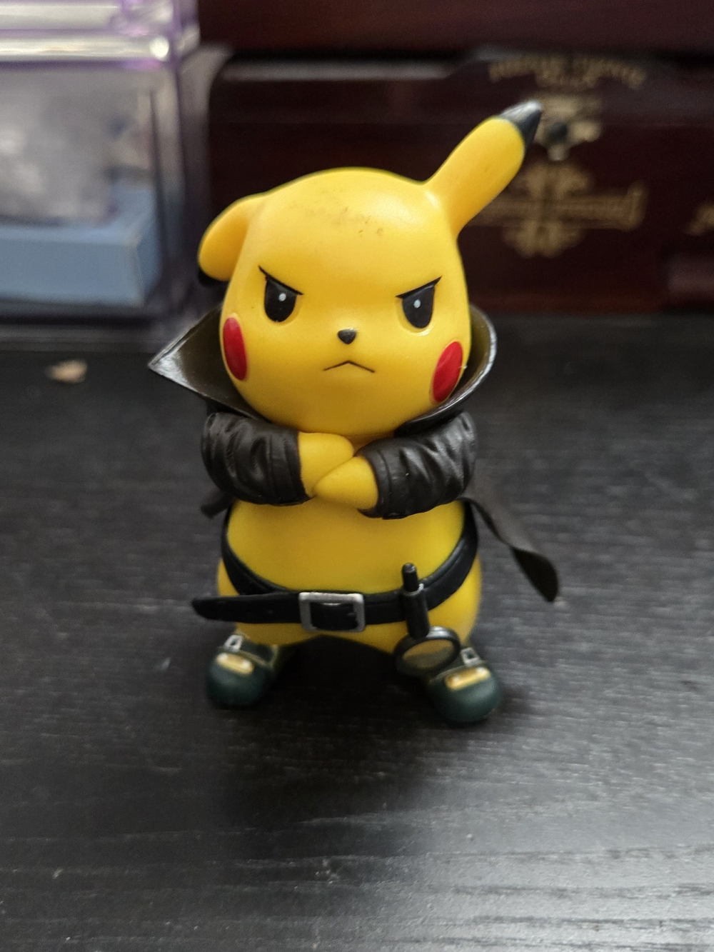 Pokemon Yellow Pikachu Figure with Black Coat and Red Cheeks